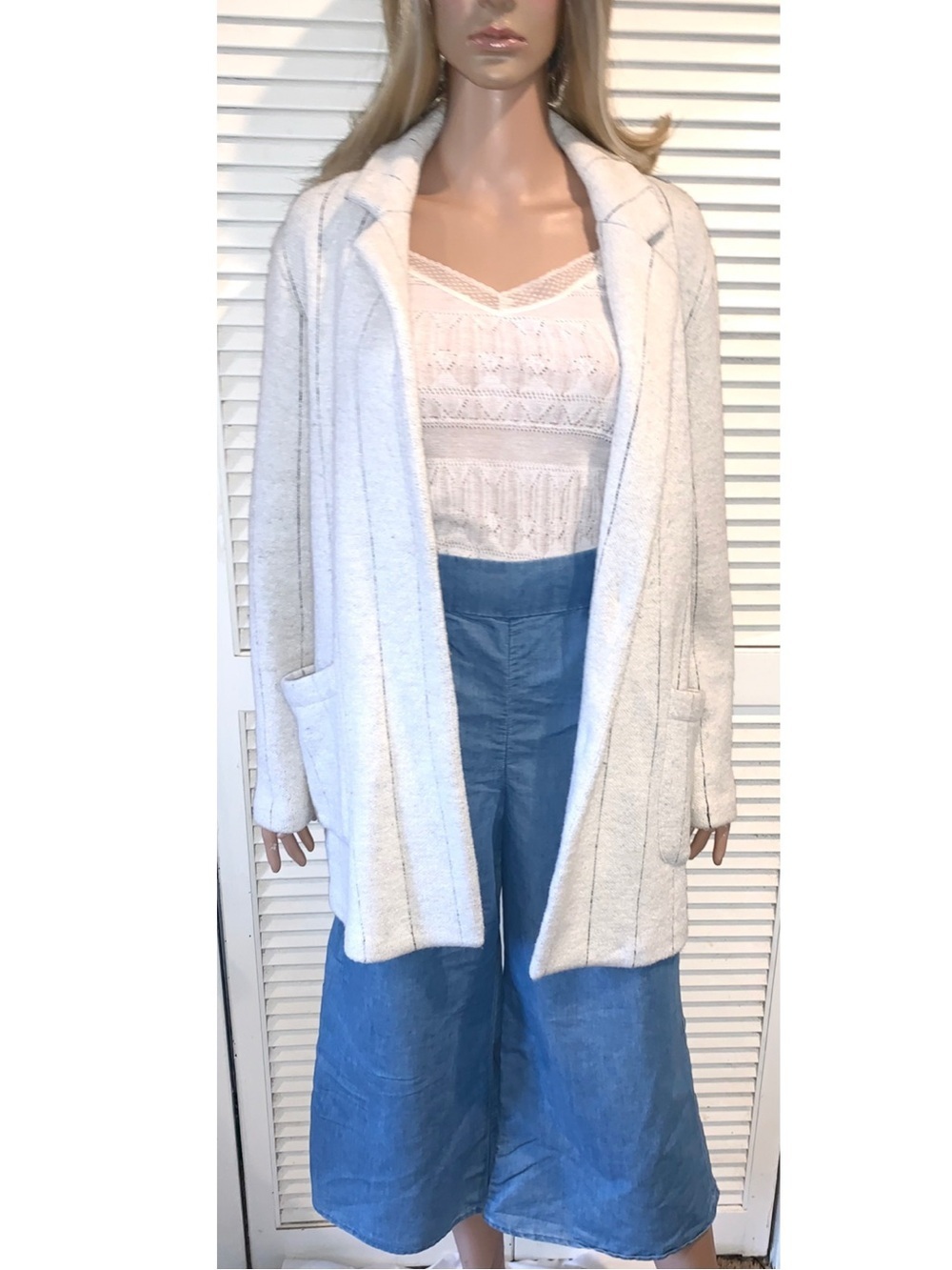 Rachel Zoe Wool Striped Oversized Blazer Ivory Women’s size Medium